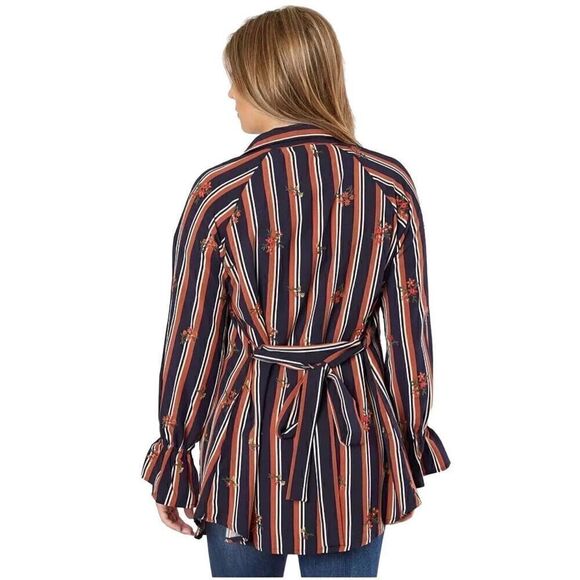 Miss Me NWT multi brown and navy striped long sleeve tunic blouse size L - Picture 3 of 16